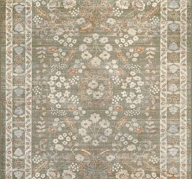 Alara Vintage Garden Floral Washable  Green Rug