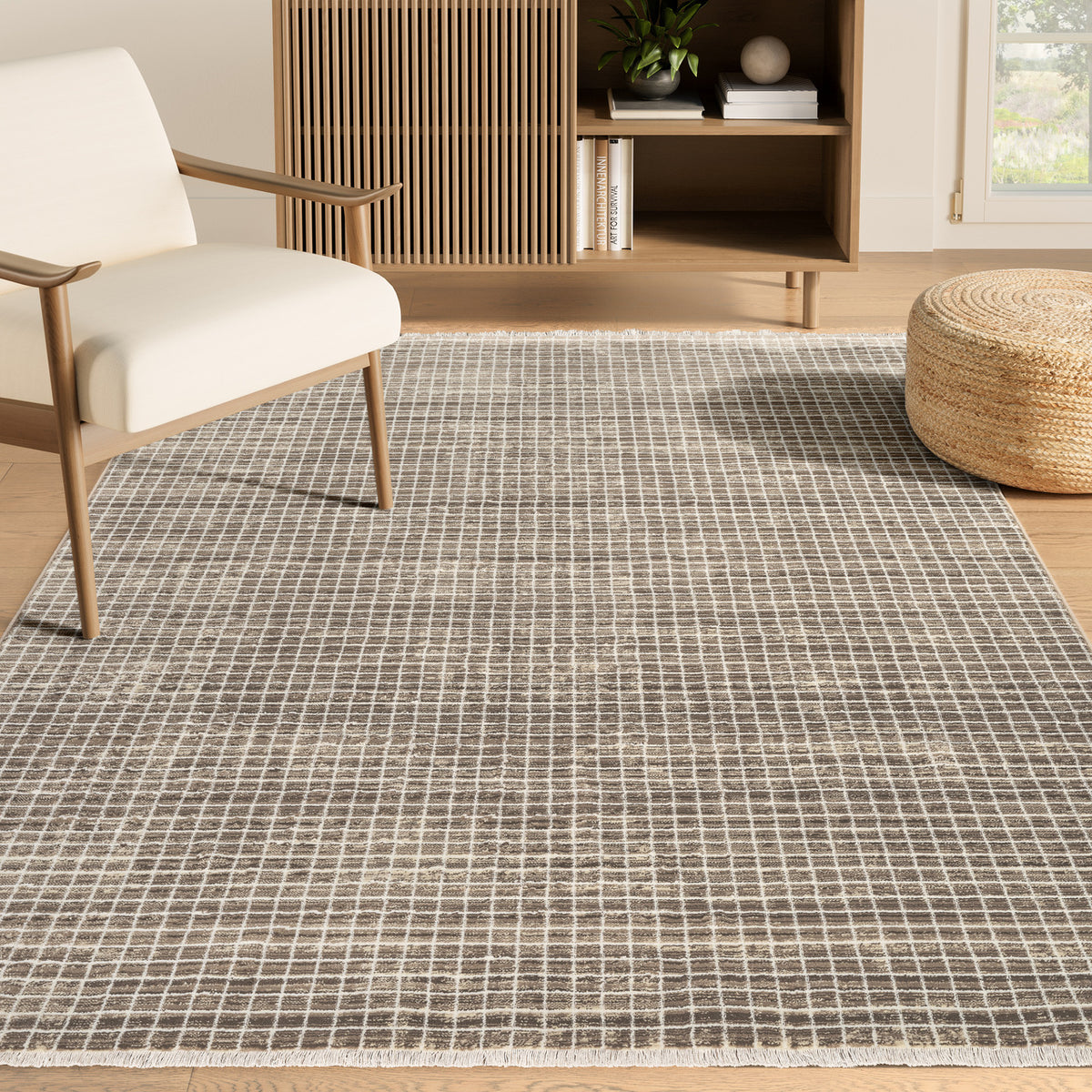 Austin Micro Checkered Washable Brown Rug