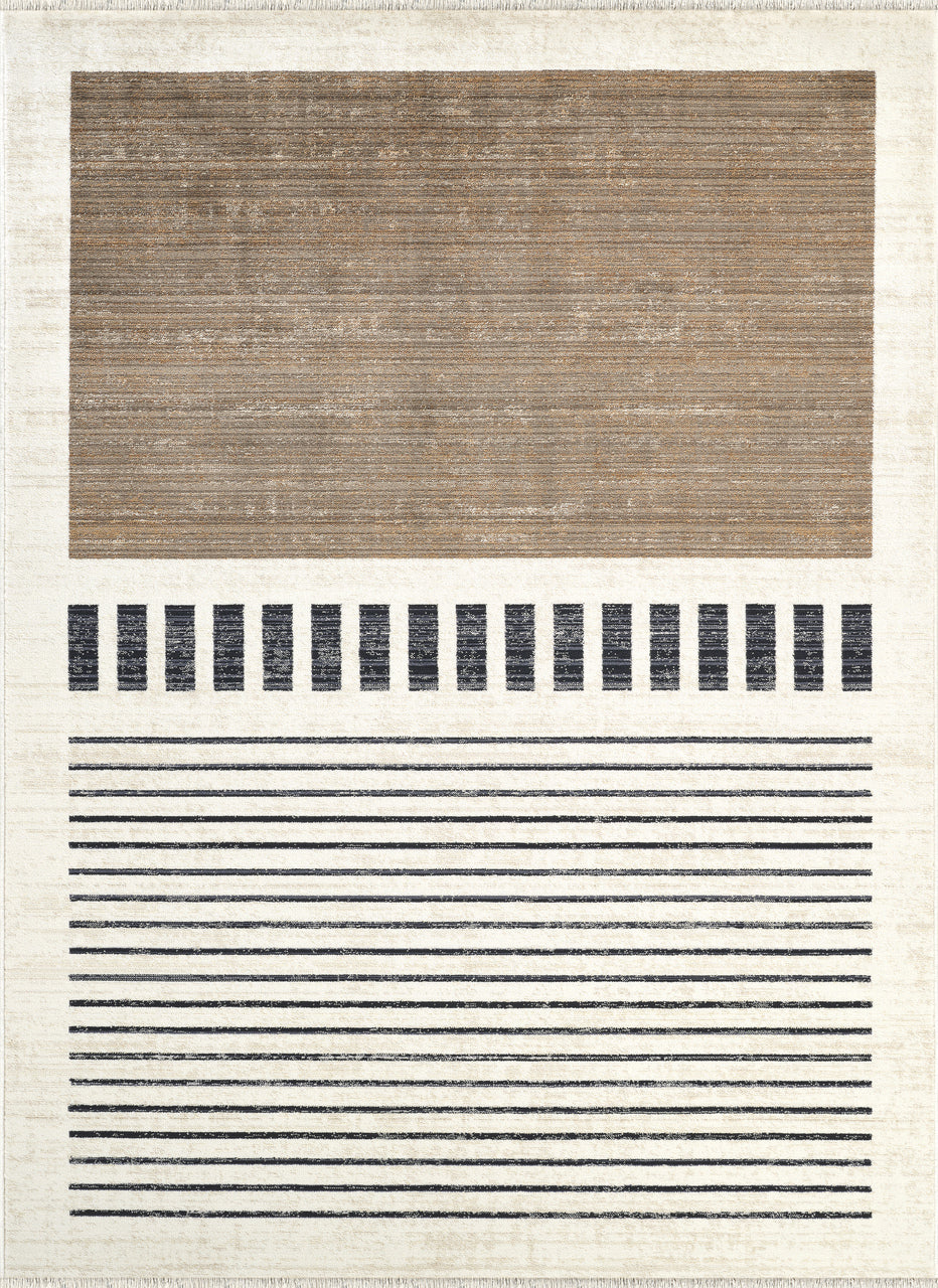 Austin Stripe Block Washable Beige Rug