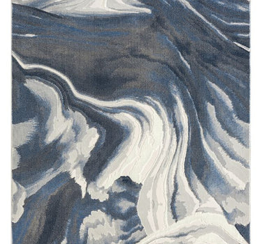 Regal Blue Abstract Washable Wavy Rug