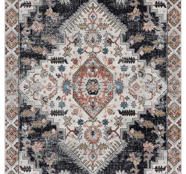 Azure Medallion Border Black Rug