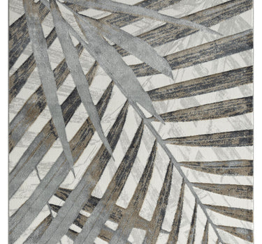 Nova Grey Tropical Leaves Brown White Rug