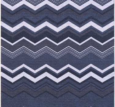 Parker Blue Zigzag Lines Washable Rug