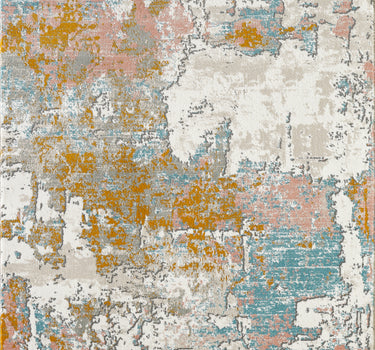 Porto Contemporary Distressed Blue Burnt Orange Rug