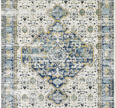 Porto Traditional Medallion Blue Ivory Rug