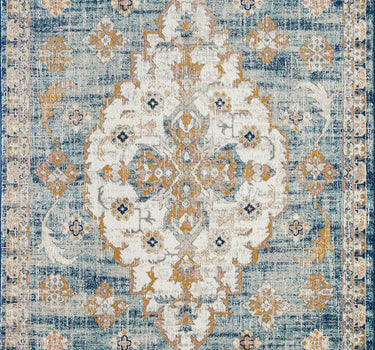 Porto Traditional Medallion Blue Orange Rug