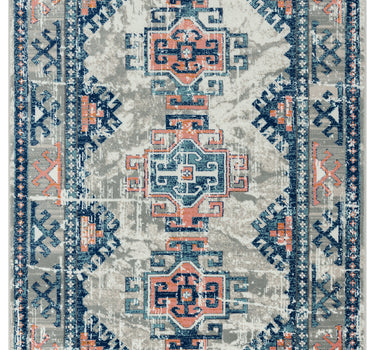 Porto Blue Orange Tribal 3 Medallion Rug