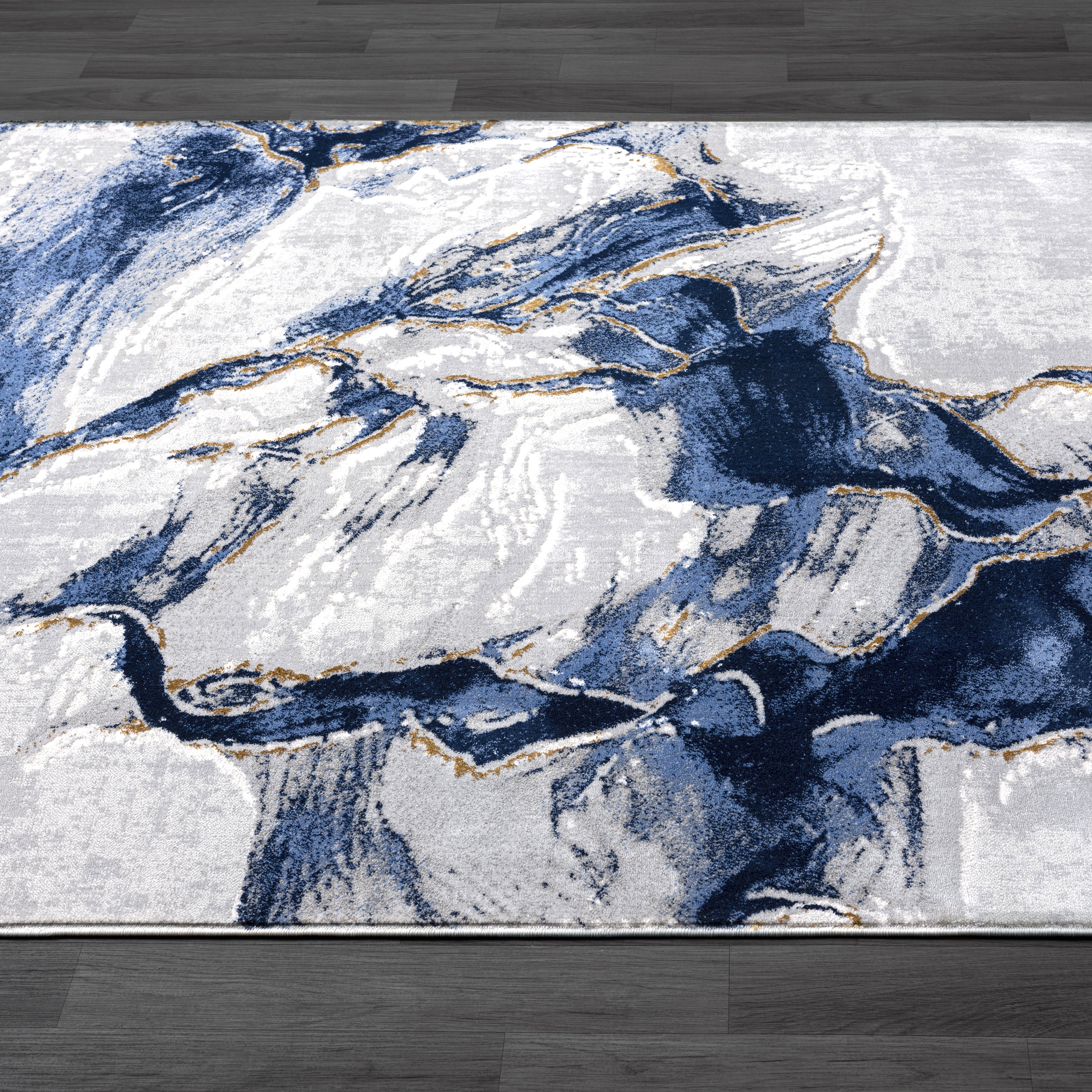 Regal Abstract Washable Blue Rug – Abanirugs