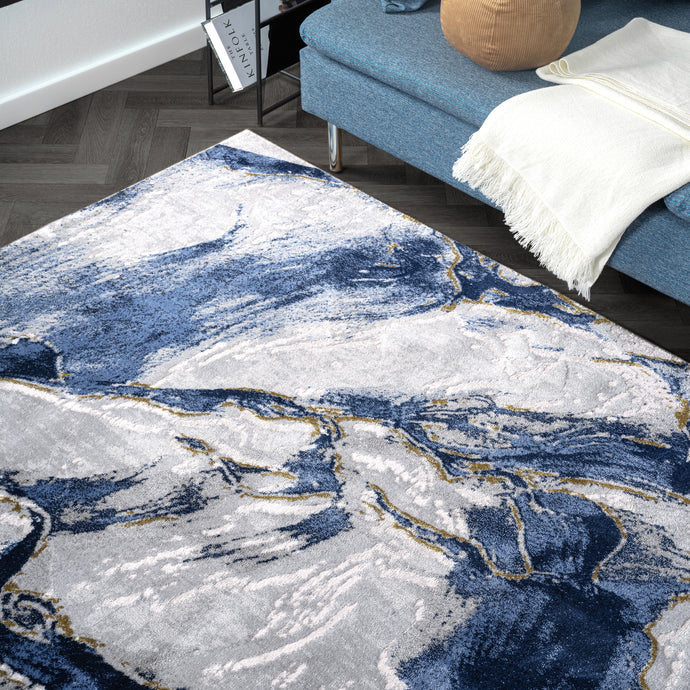 Regal Abstract Washable Blue Rug – Abanirugs