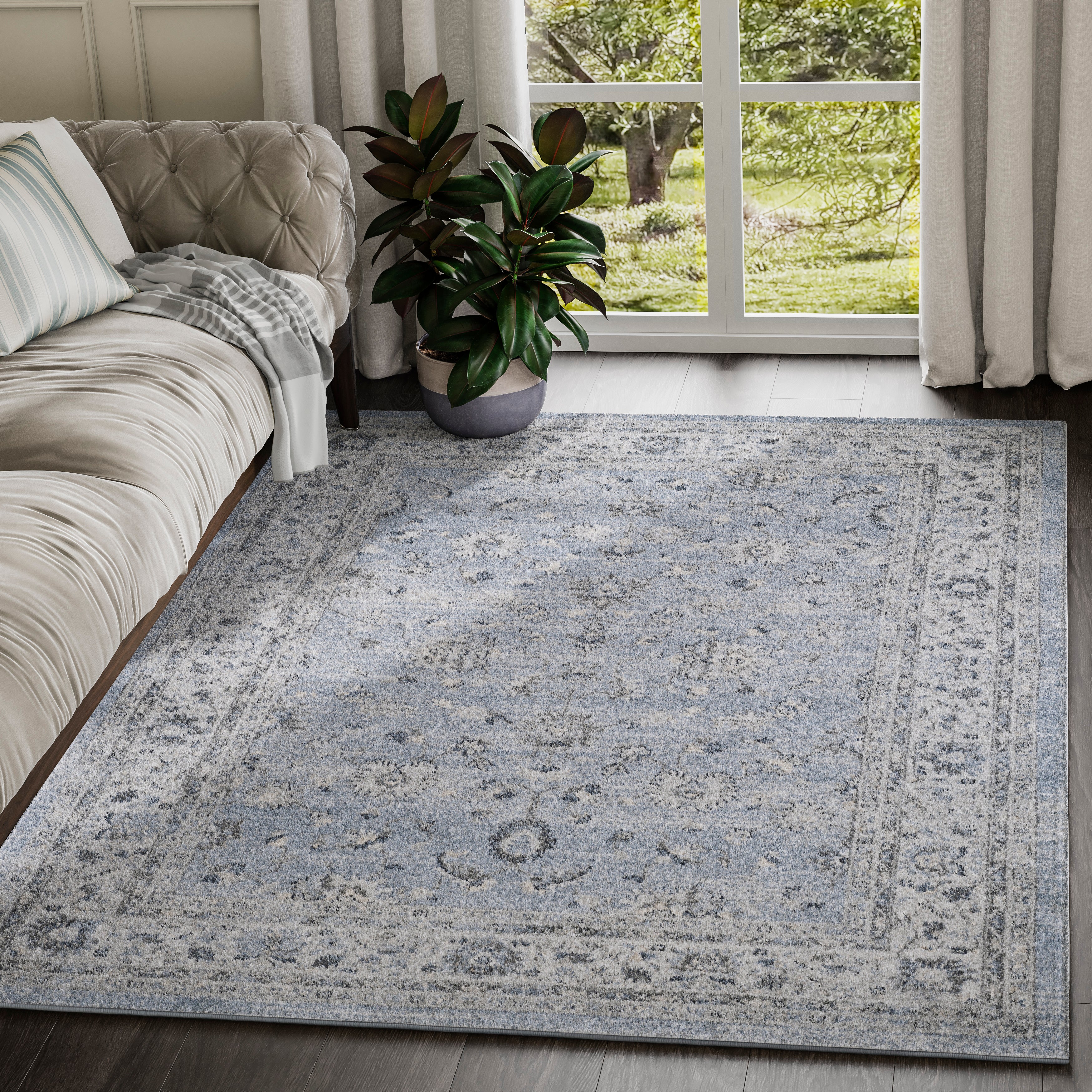 Flowy Blue Rug Troy Light Blue Floral Rug – Abanirugs